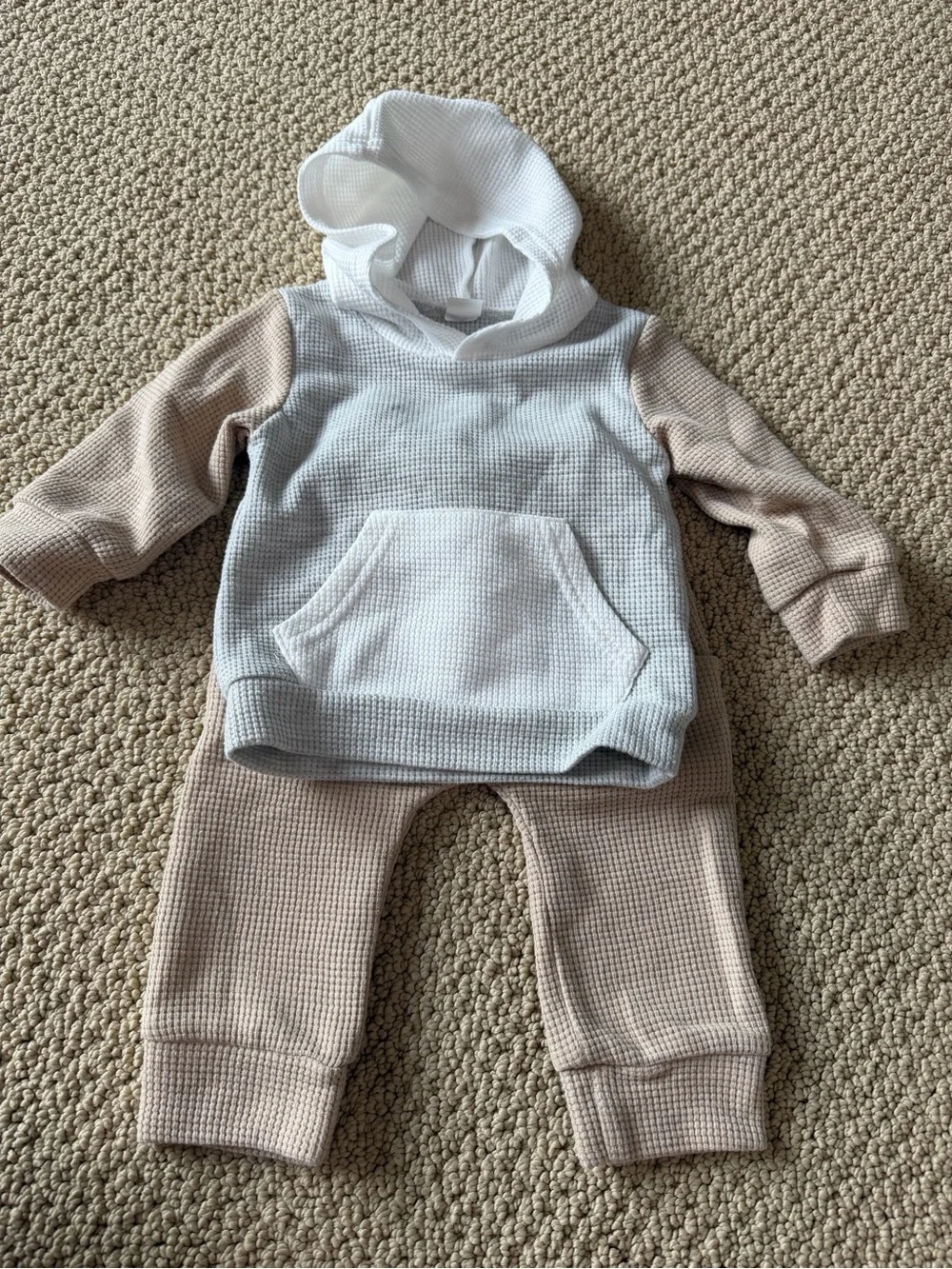 Amazon Kids Waffle Knit Hoodie and Jogger Set in White and Tan
